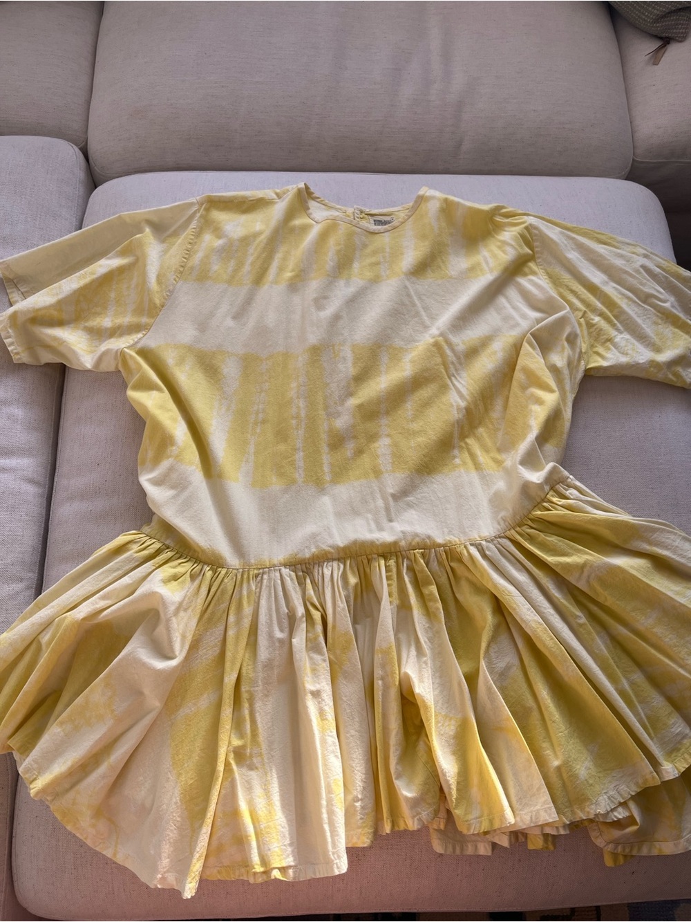 Womanโs Yellow Striped Dance Dress with Gathered Skirt